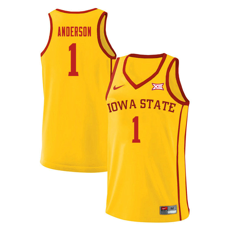 Men #1 Luke Anderson Iowa State Cyclones College Basketball Jerseys Sale-Yellow - Click Image to Close